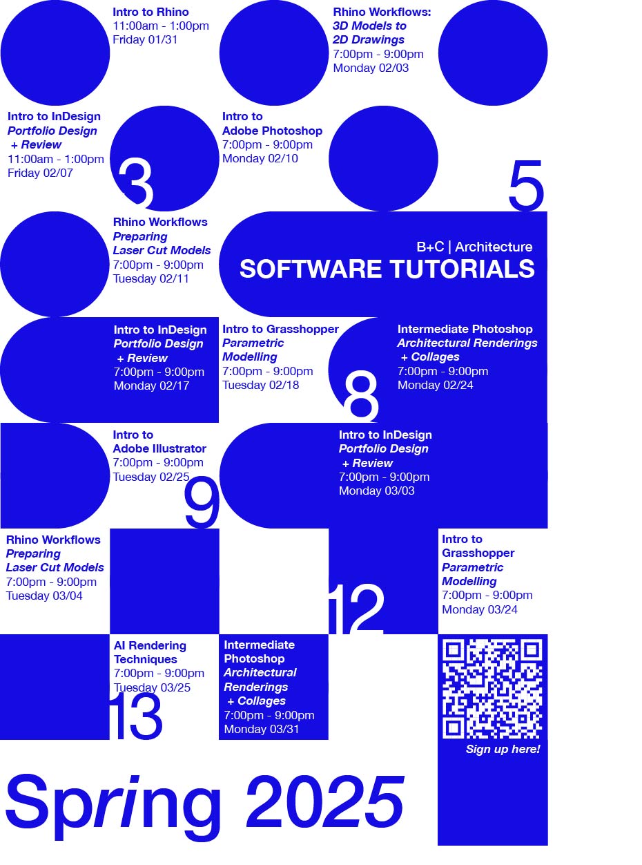 B+C|A Software Tutorials for Spring 2025 (Event Information Flyer)