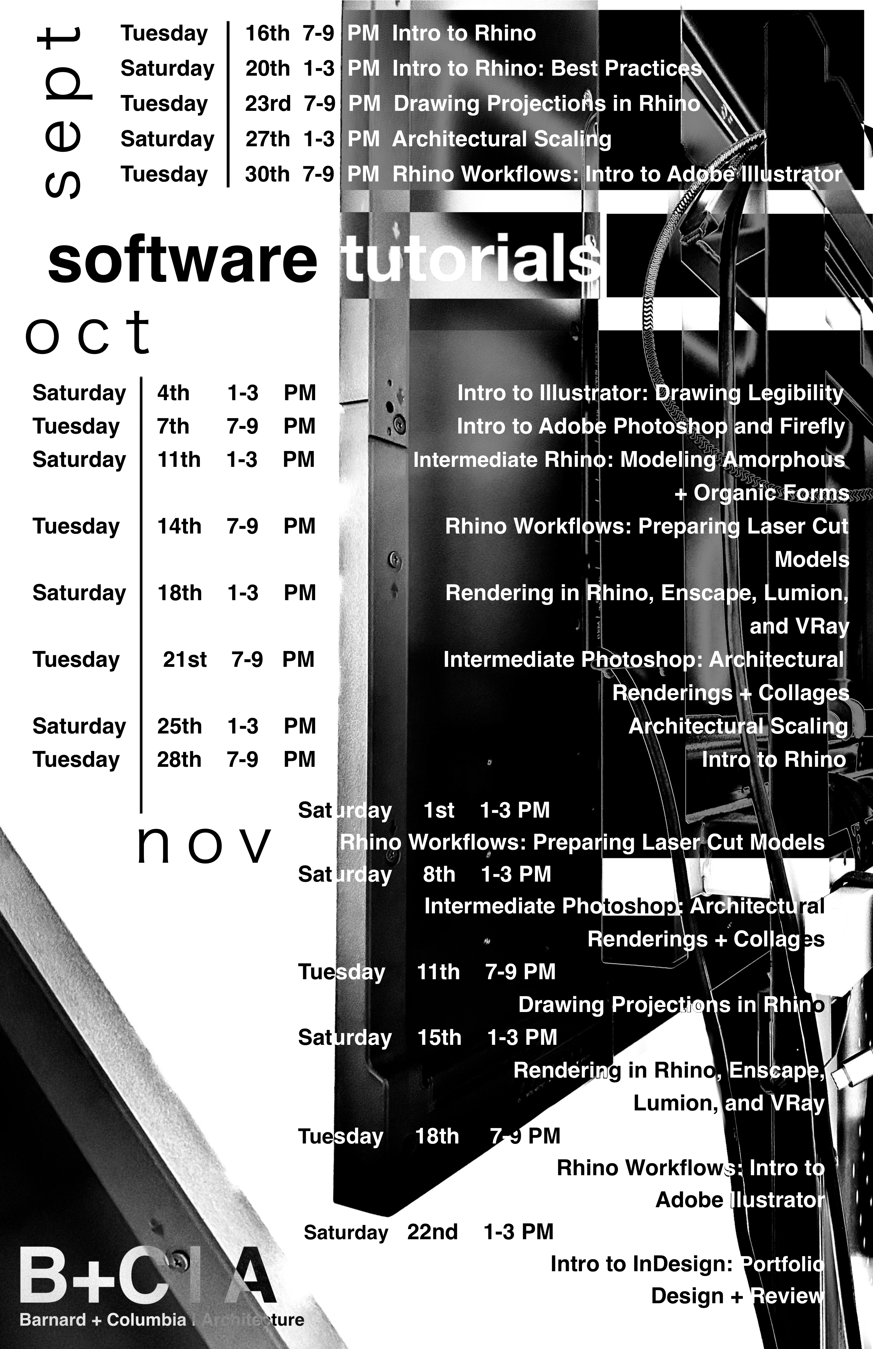 Outline of the software tutorial schedule for the Fall 2025 semester.