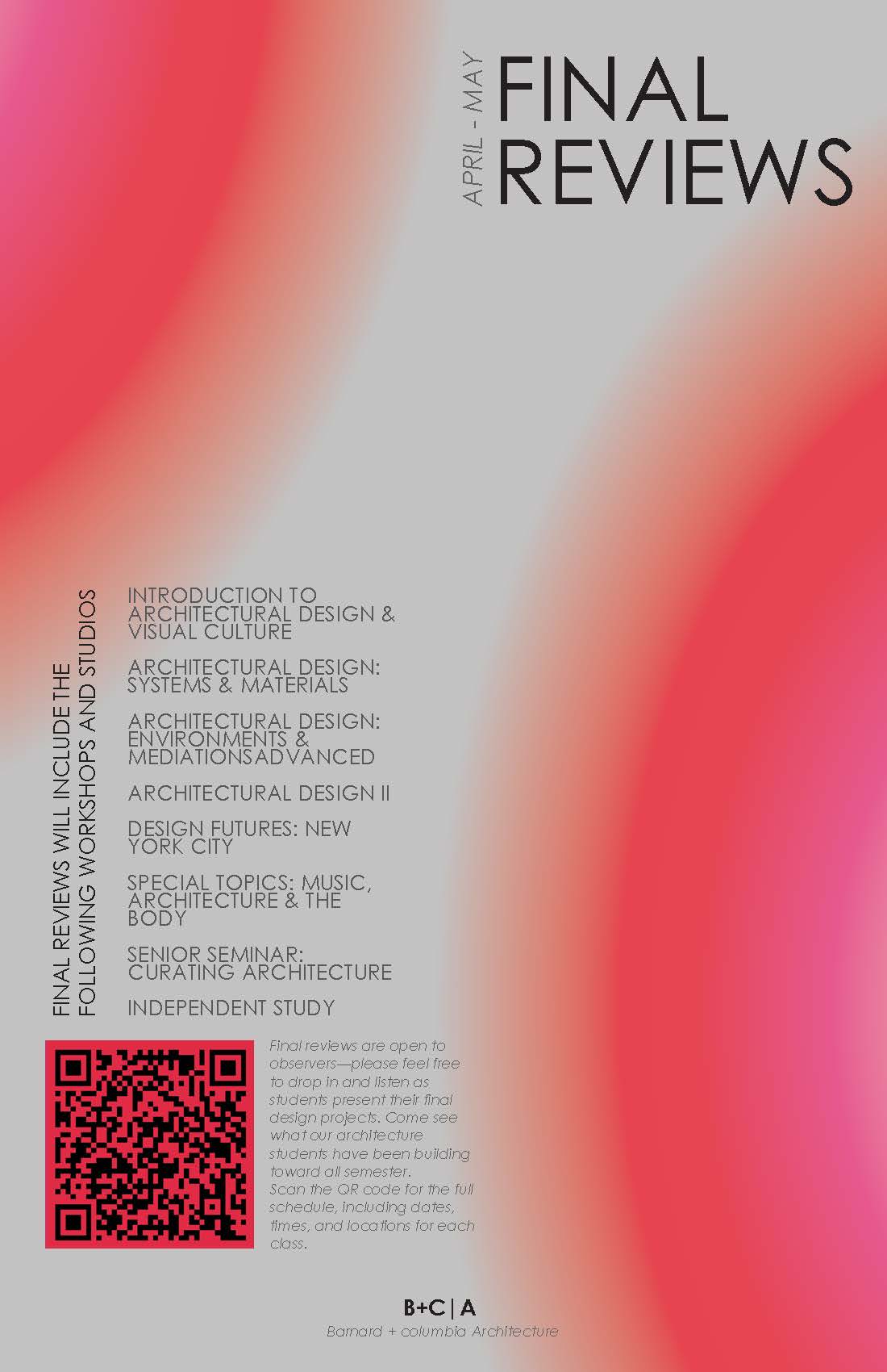 The Spring 2026 Architecture Final Reviews Poster